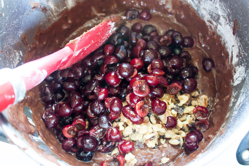 Cherries and nuts added to the dough.