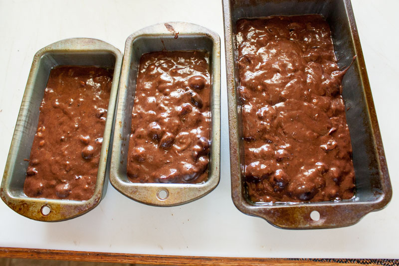 Bread pan filled with batter.