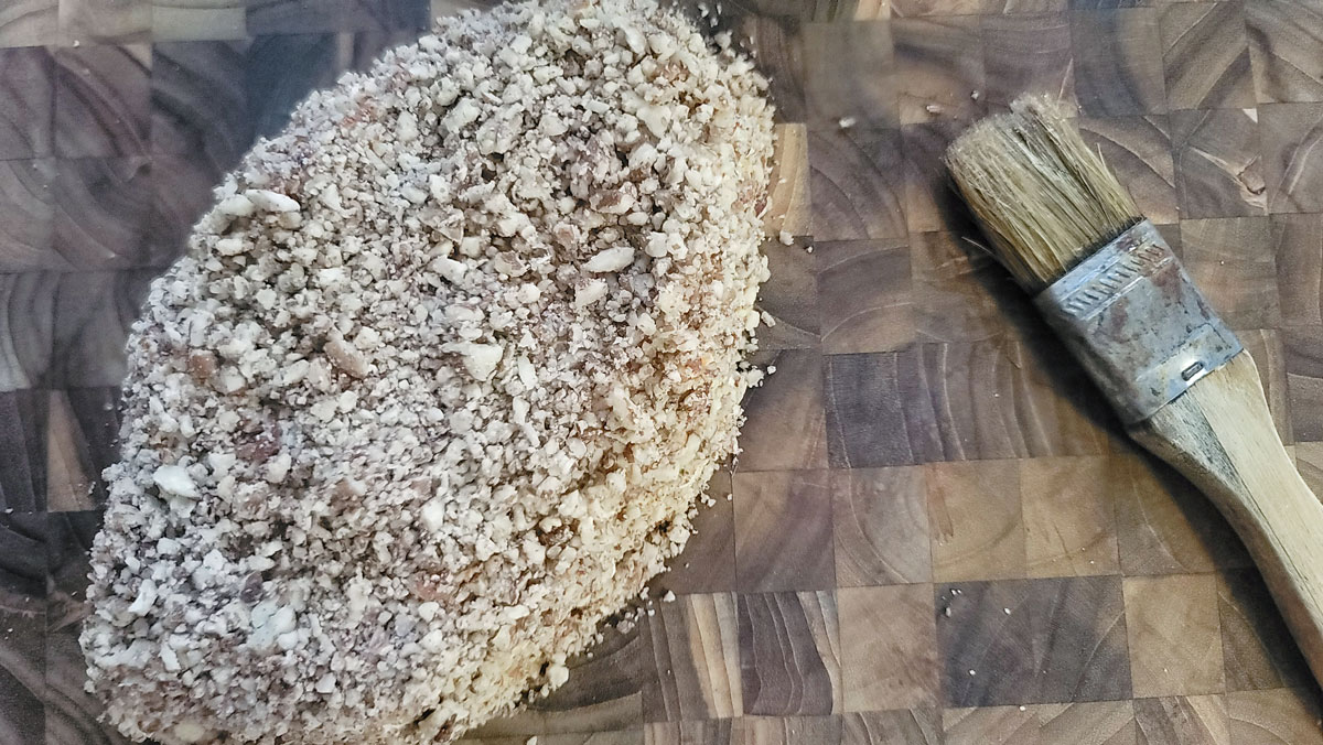 Football covered in pecans.
