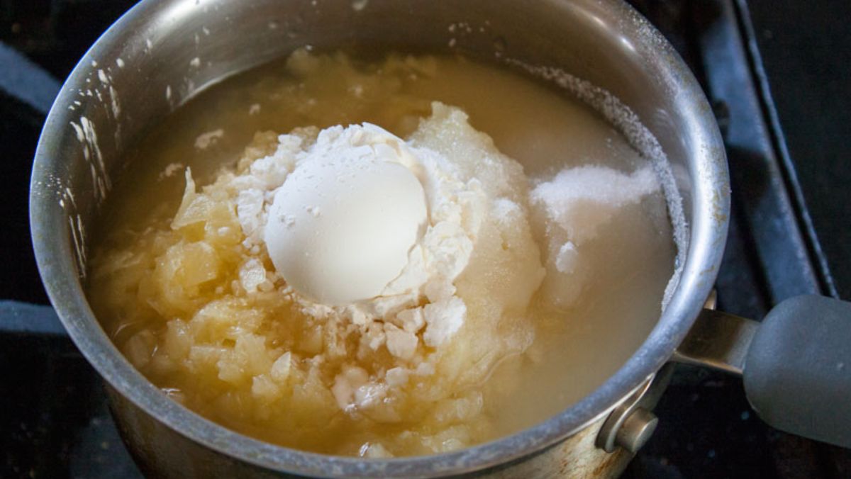 Making the filling in a medium saucepan.