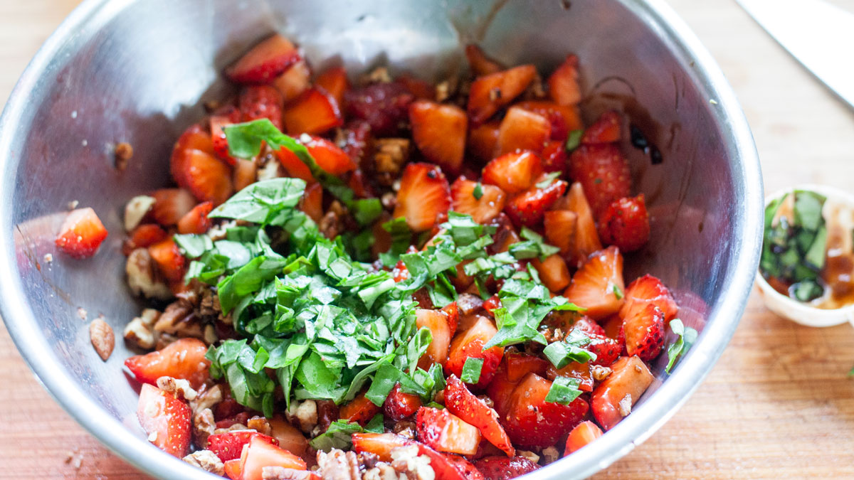 Chopped fresh basil added to the strawberries.