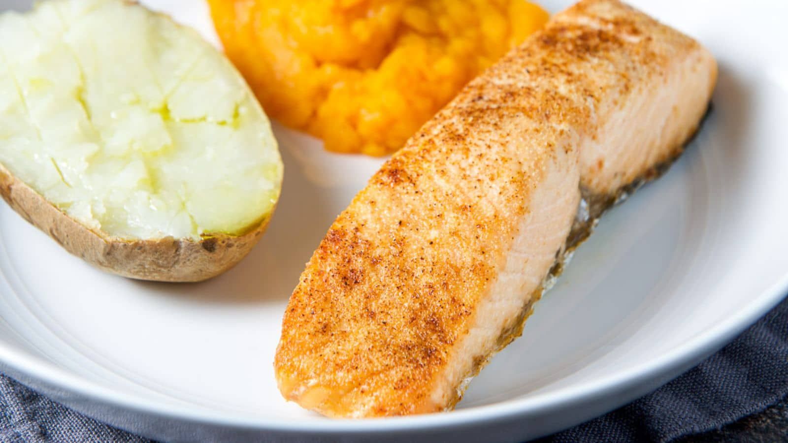 Fried salmon a plate.