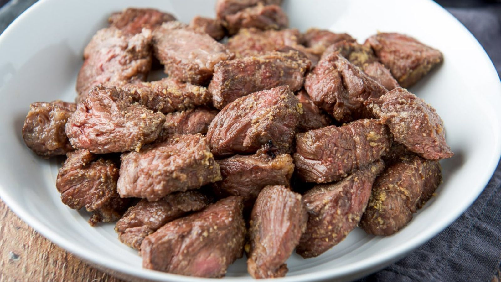 Steak tips in a bowl.