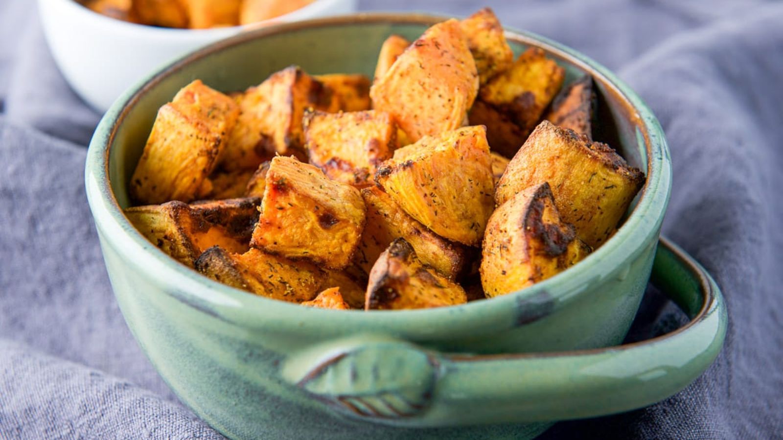 A bowl of sweet potato cubes.