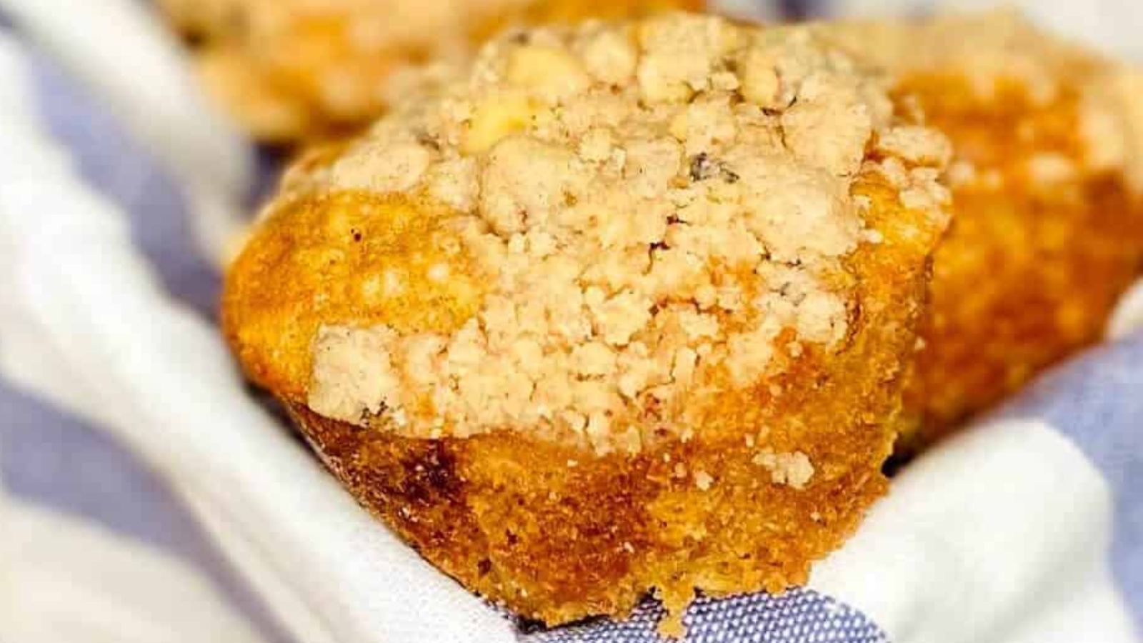 Muffin with streusel close up shot.