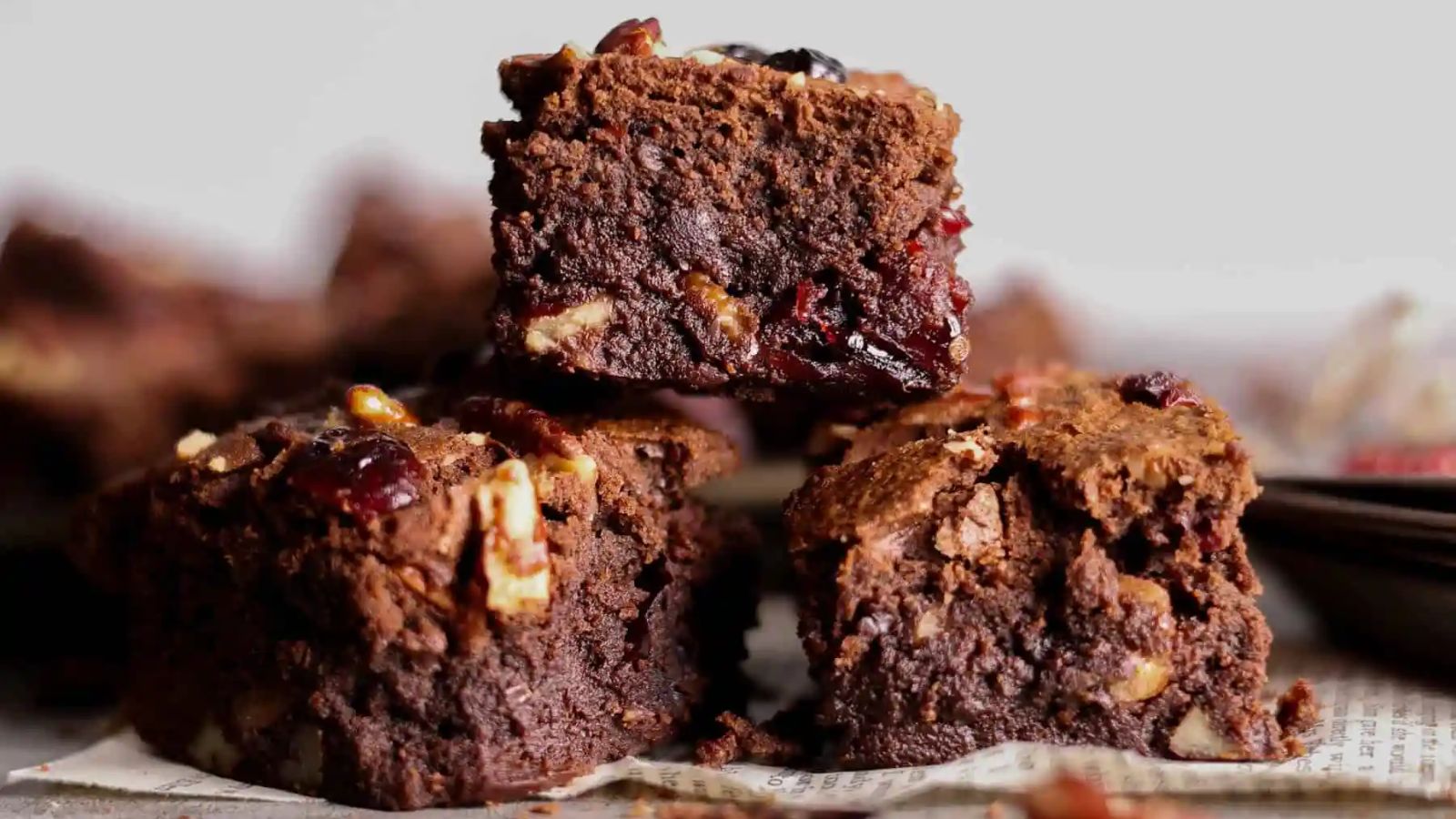 Chocolate brownies with cranberries and pecans.