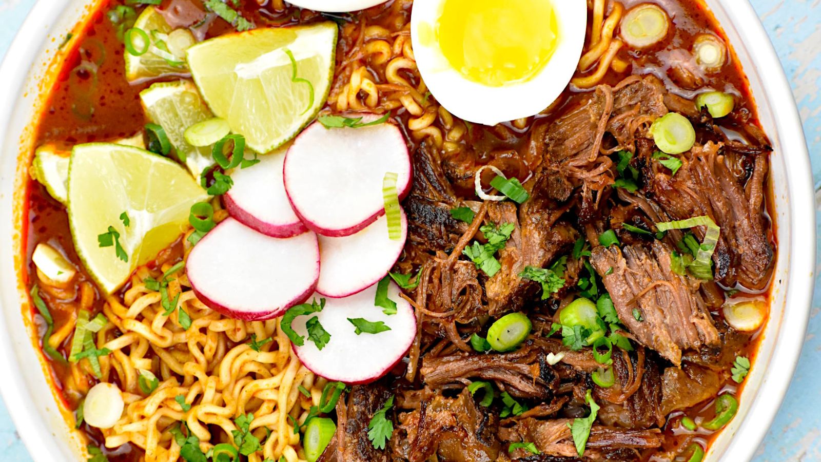 Birria ramen in a bowl.
