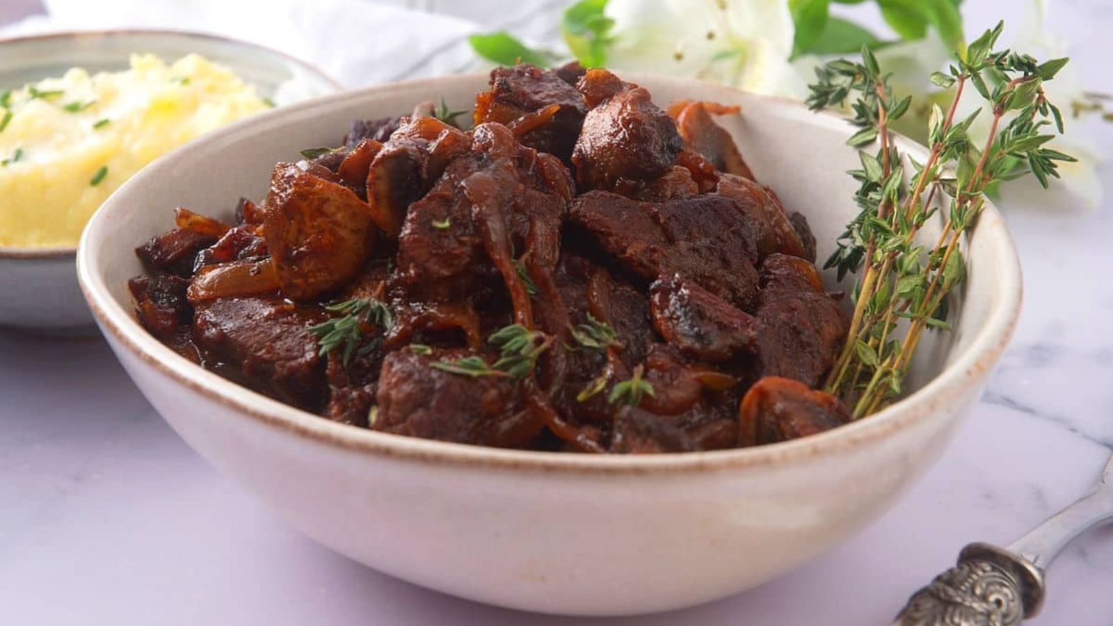 Bison stew in a bowl.