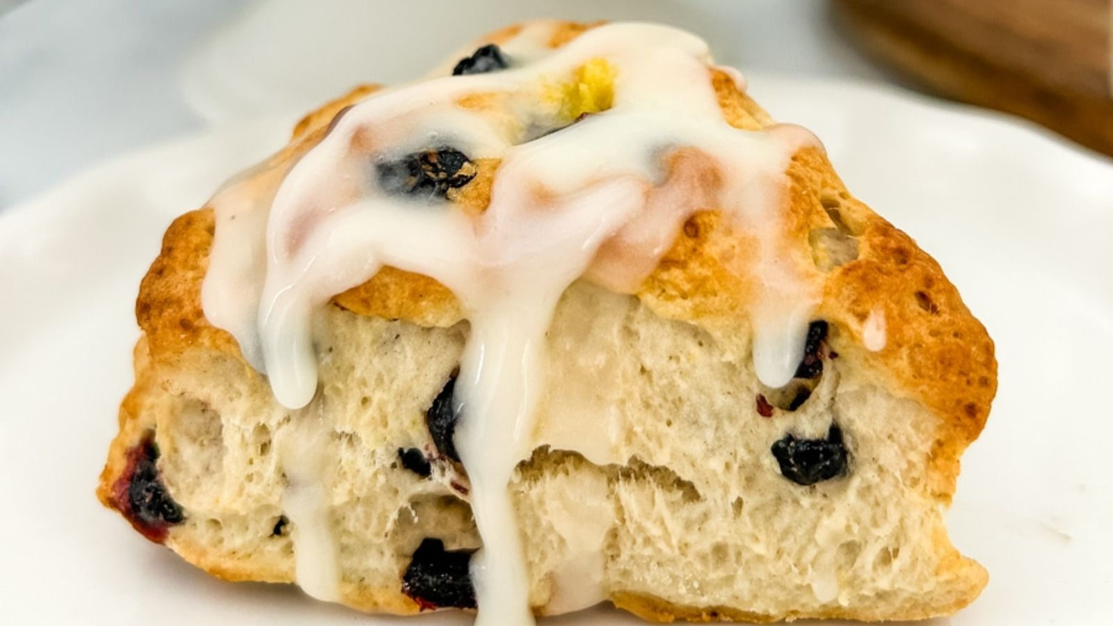 A slice of scones with blueberries.