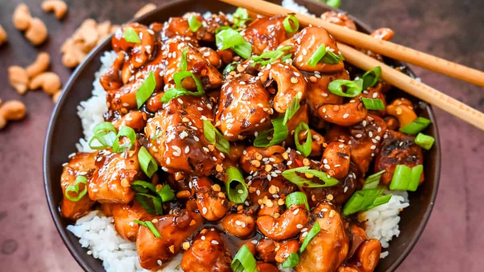 Rice with chicken in a bowl.