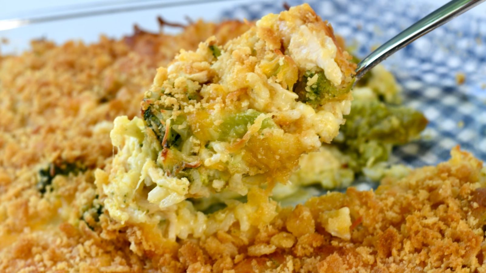 A spoonful of broccoli and rice casserole.