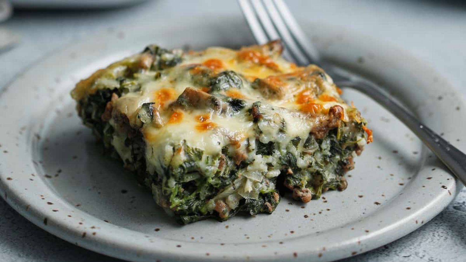 A slice of spinach casserole.
