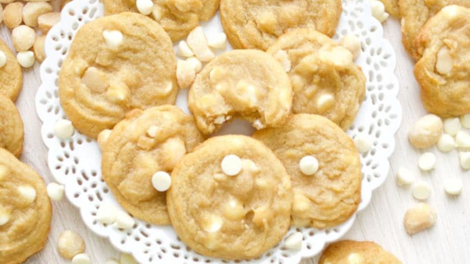 White chocolate macadamia cookies on a plate.