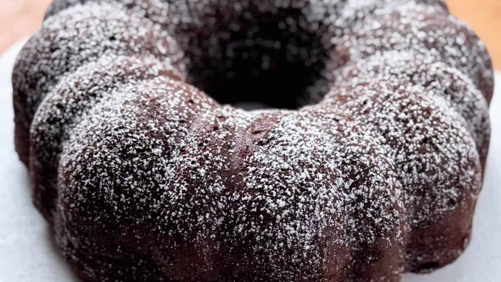 Chocolate bundt cake close up.
