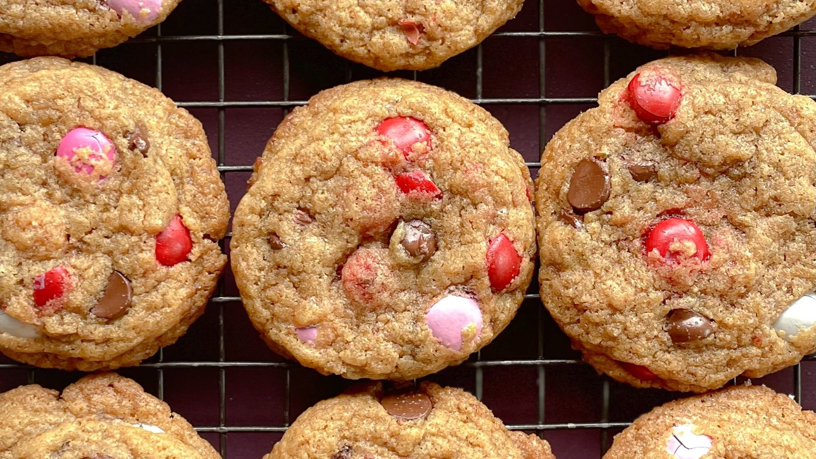 Cookies with mm chocolates.