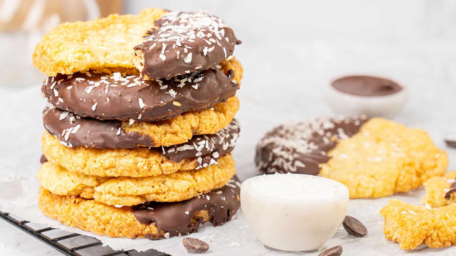 Stack of coconut cookies.