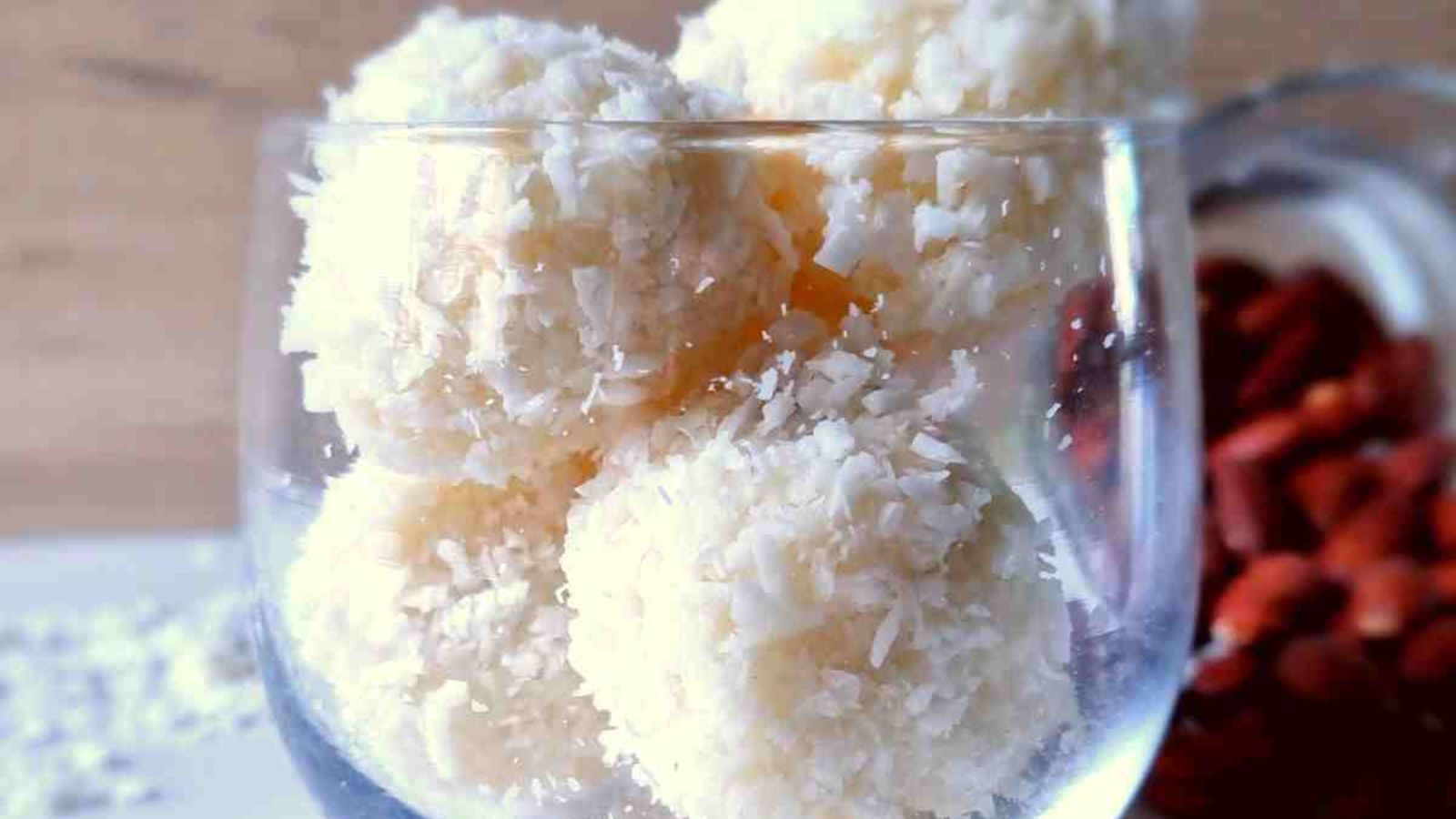 Coconut balls in a glass.