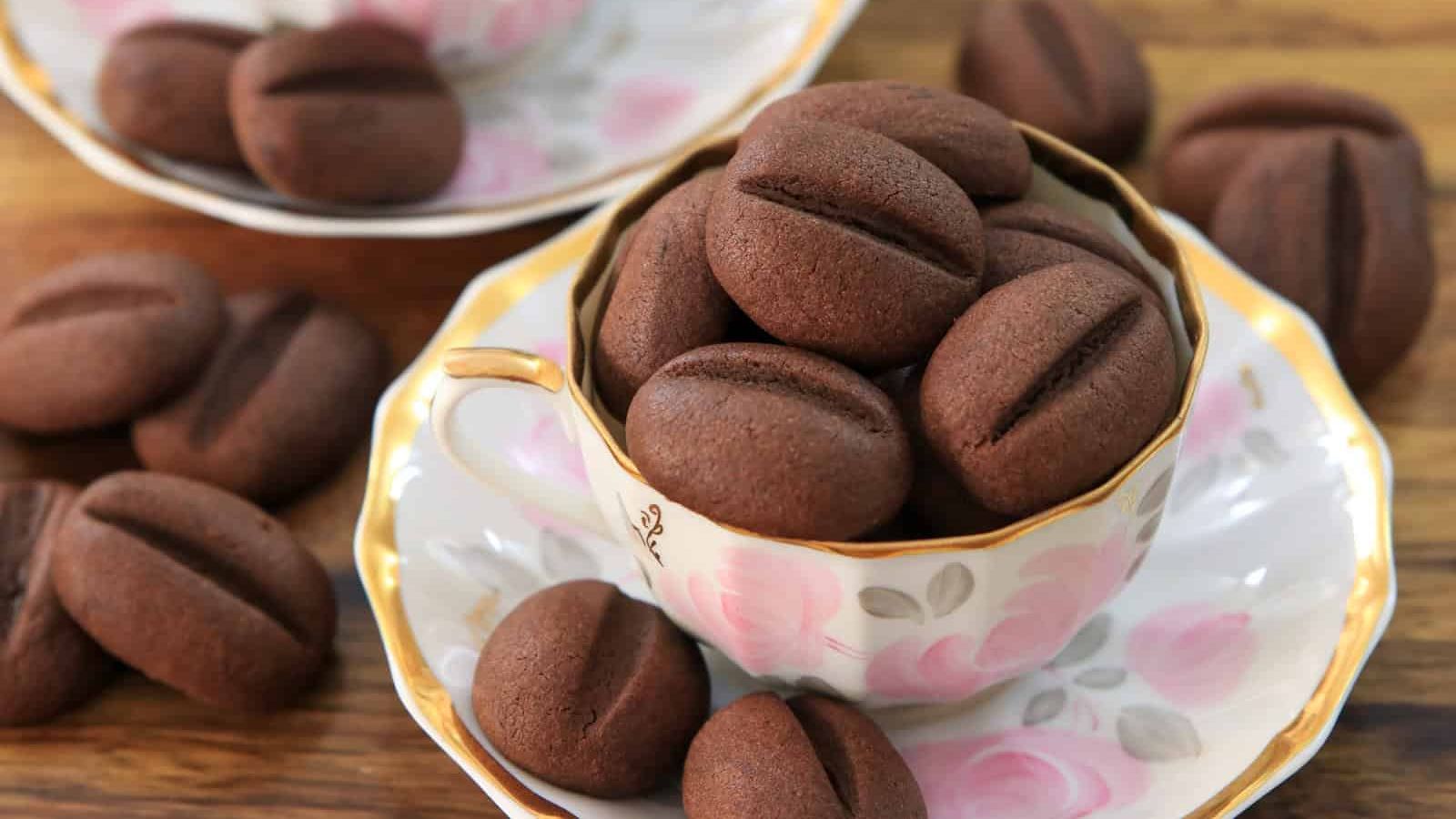 Coffee bean cookies in a bowl.