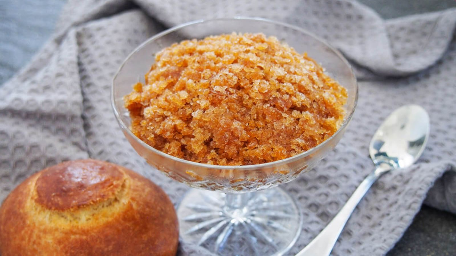 Coffee granita in a glass.