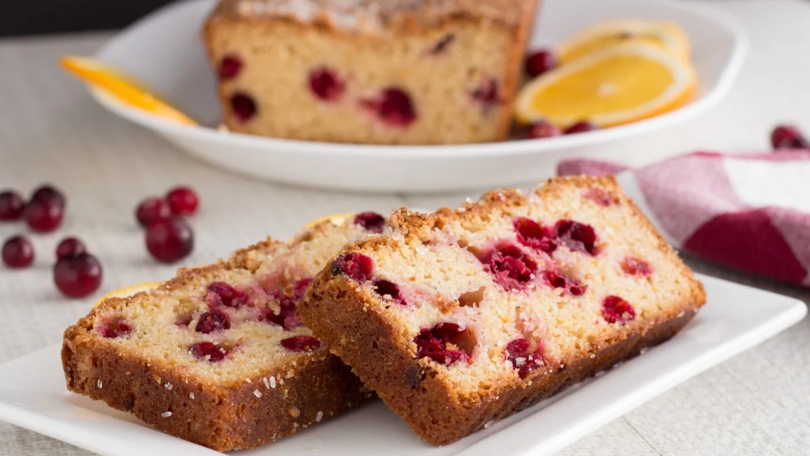 Sliced bread with cranberries.