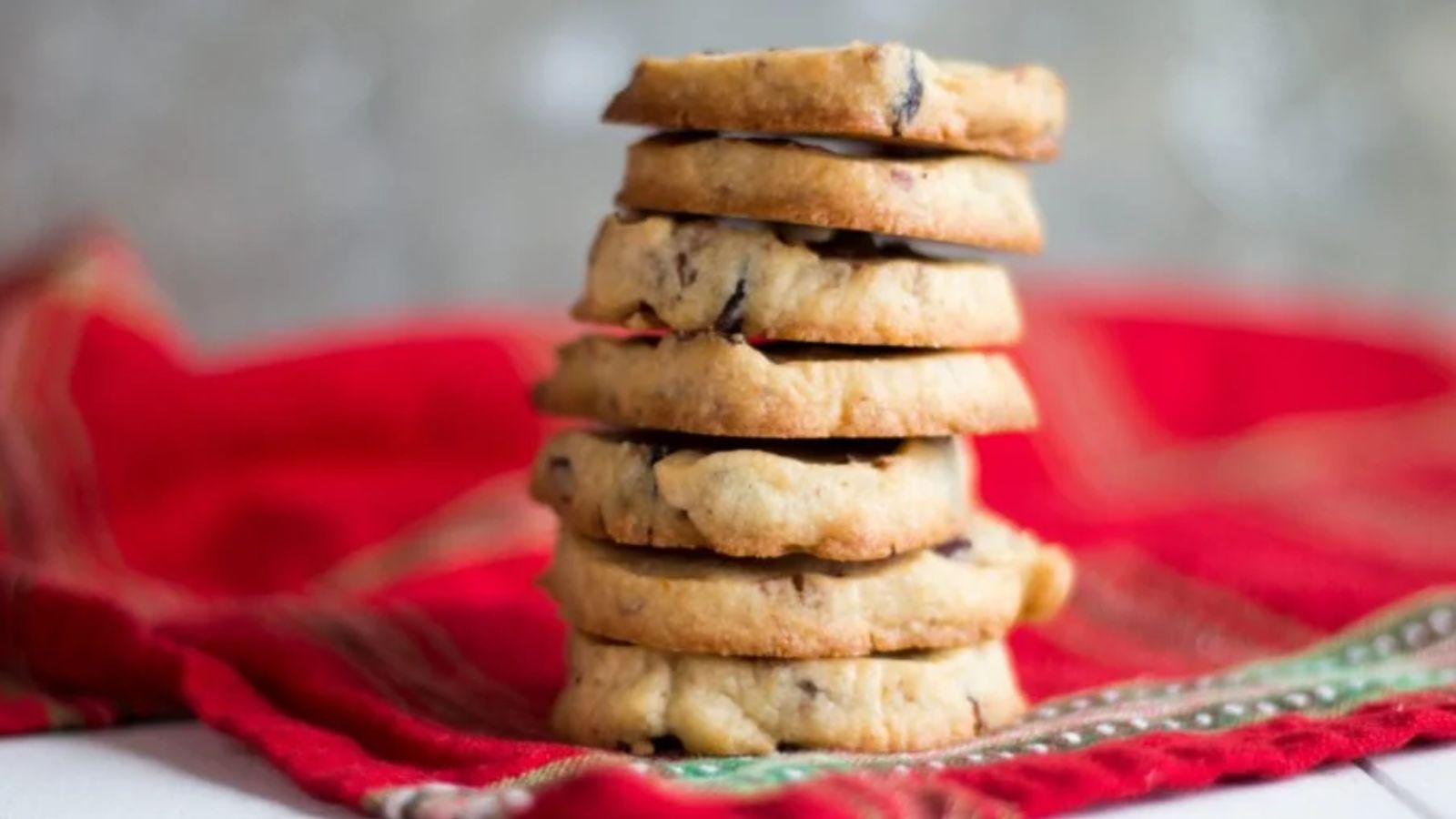 Stack of cookies with cranberries.
