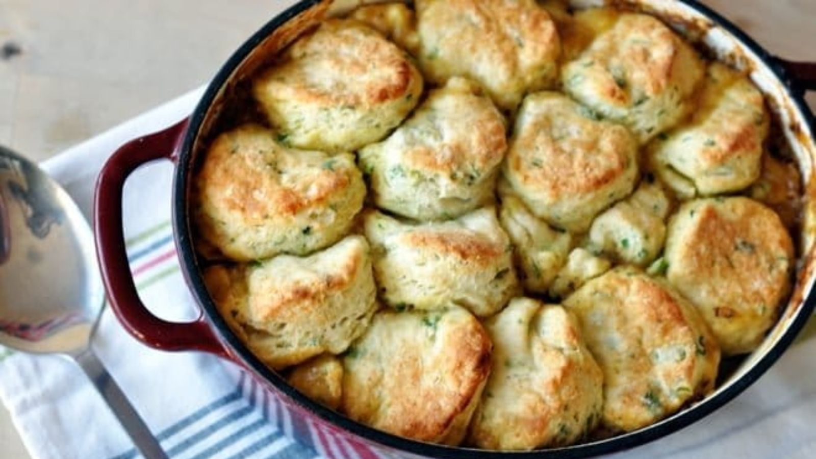 Curried beef pot pie in a pot.