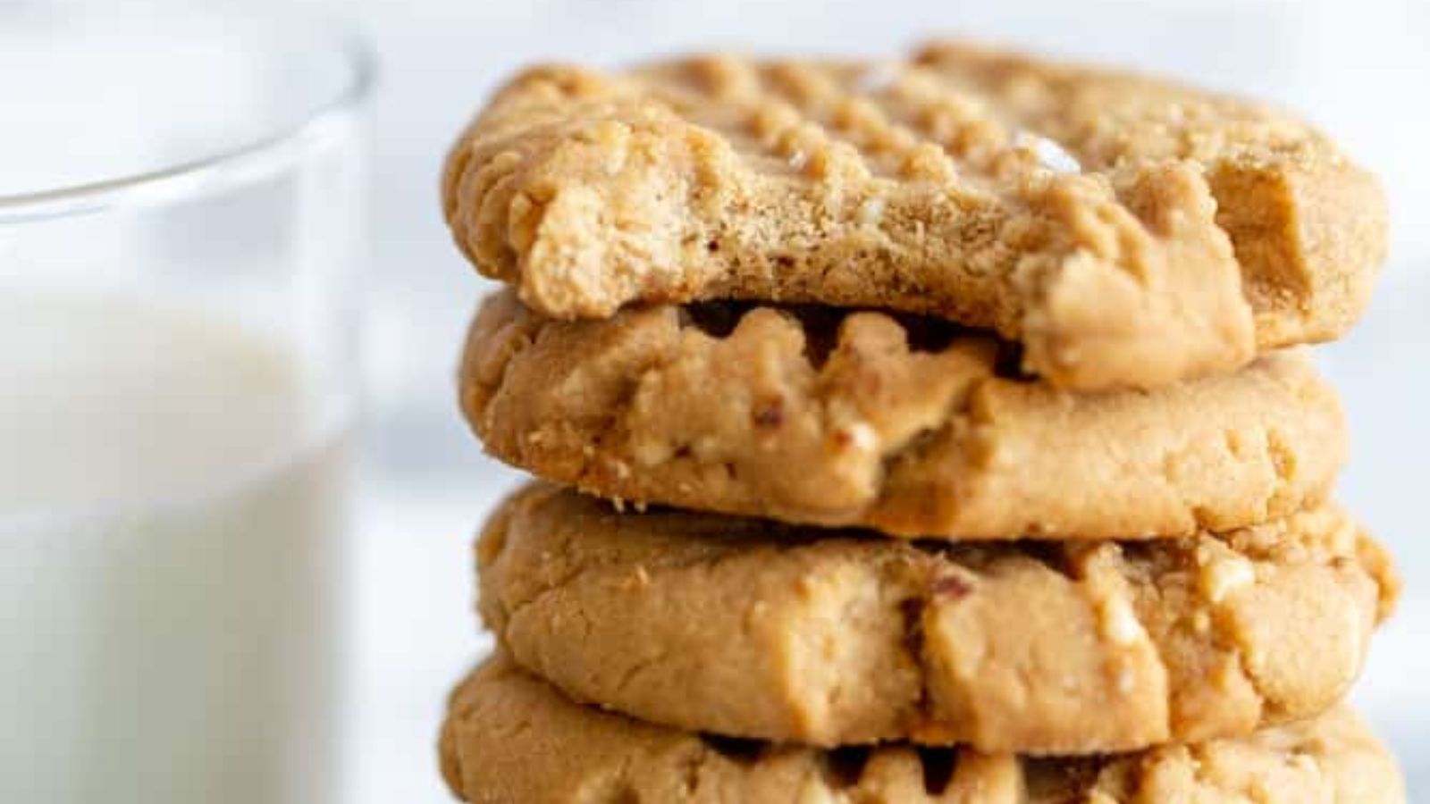 Stack of peanut butter cookies.