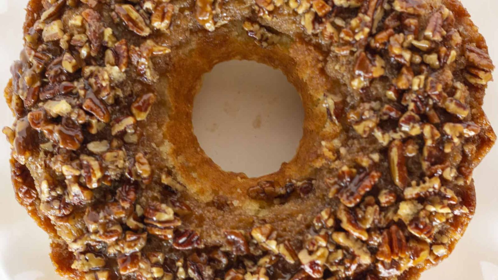 Upside down bundt cake with pecans.