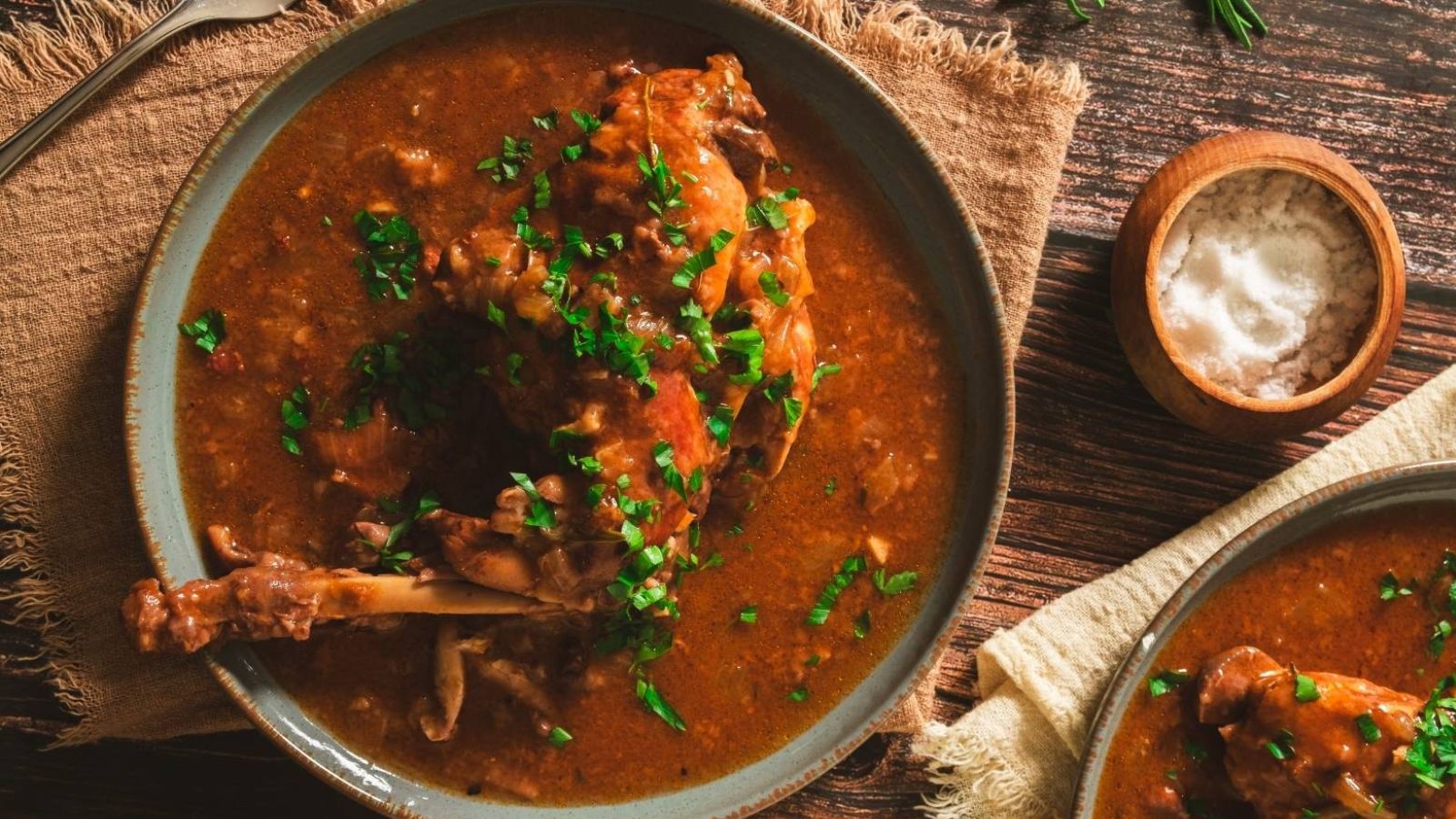 Rabbit stew in a bowl.