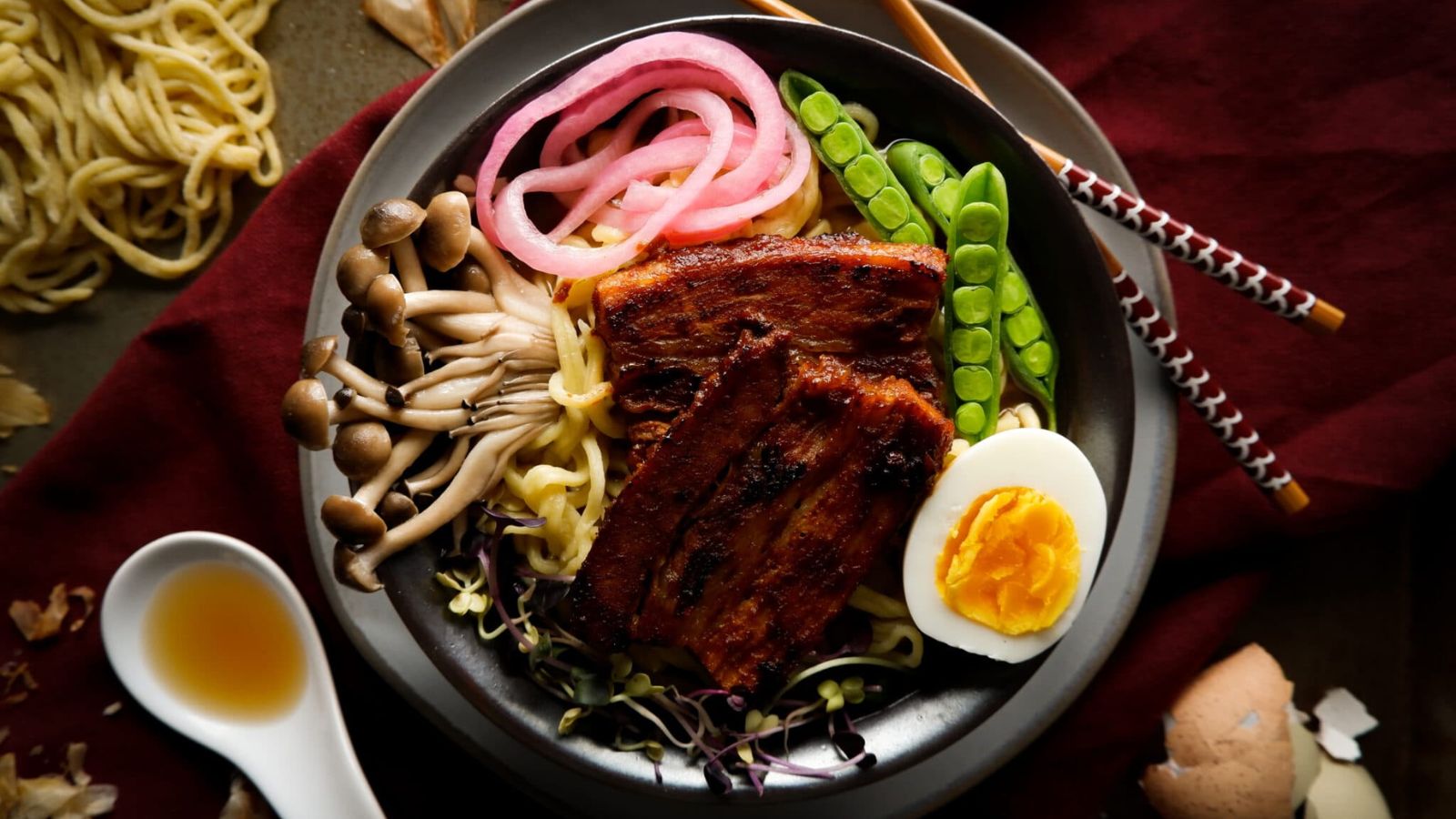 Pork belly ramen in a bowl.