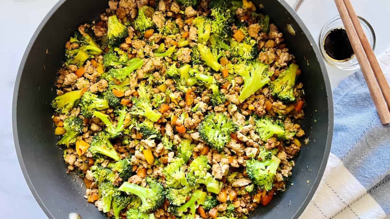 Pork stir fry with broccoli.