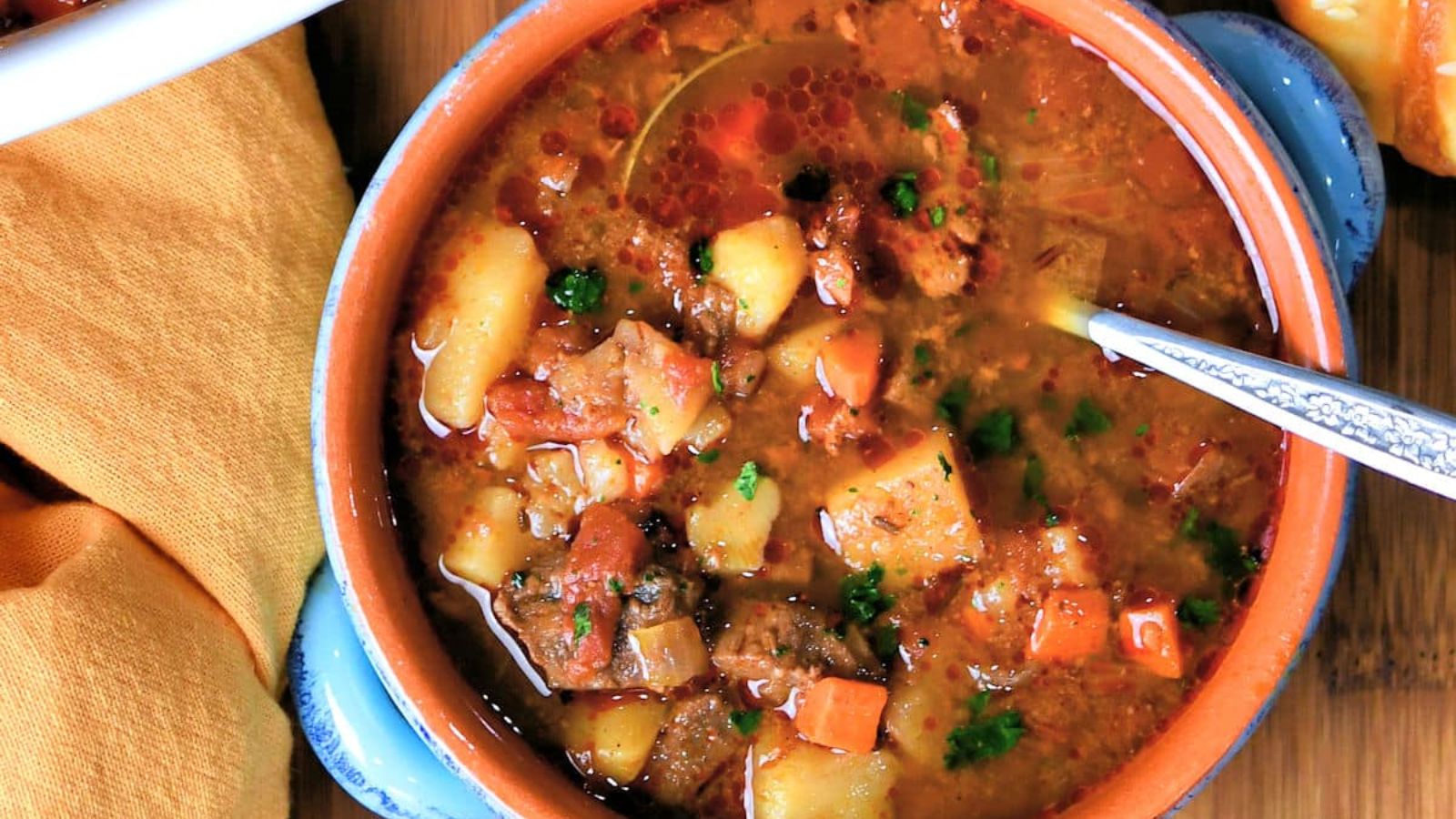 Venison stew in a bowl.