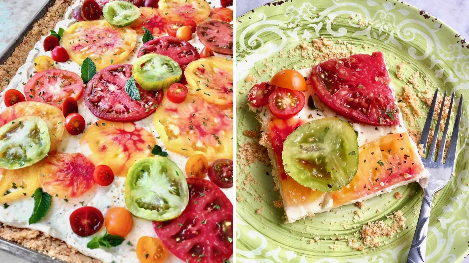 Tomato tart on a plate.