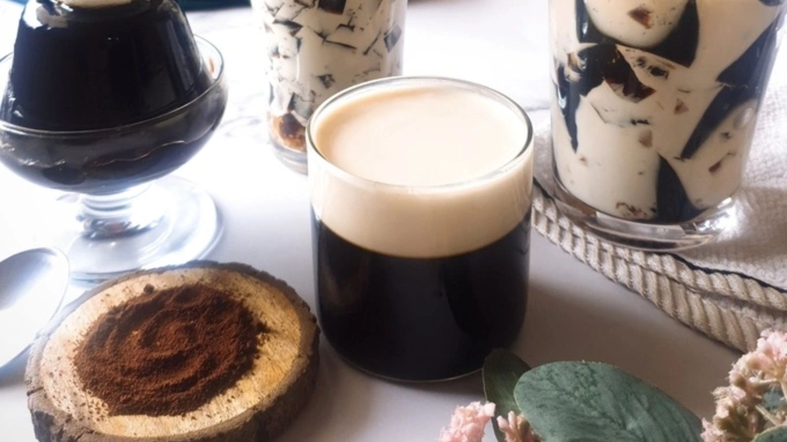 Coffee jello in a glass.