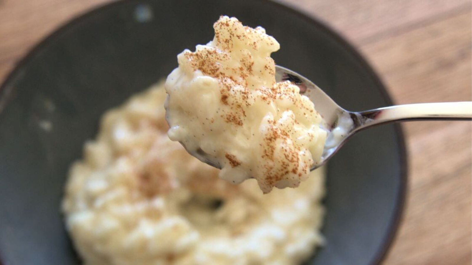 A spoonful of rice pudding.