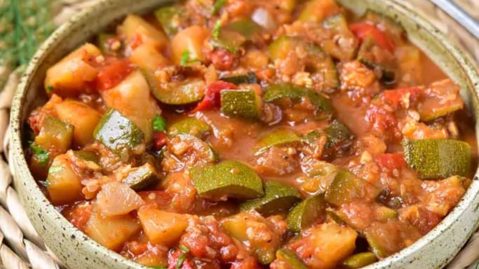 Zucchini stew in a bowl.