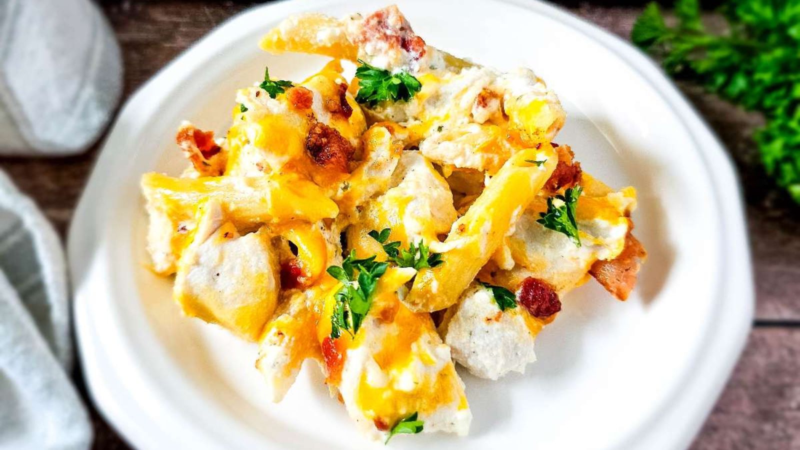 Chicken casserole on a plate.