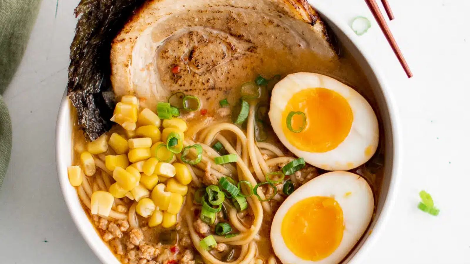 Miso ramen in a bowl.