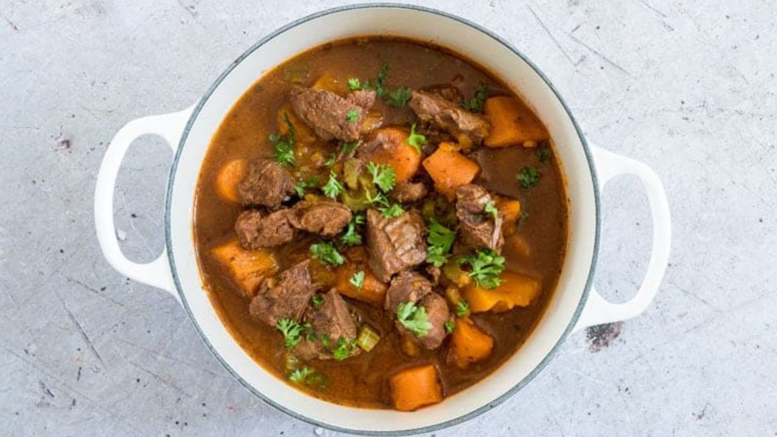 Venison stew in a pot.