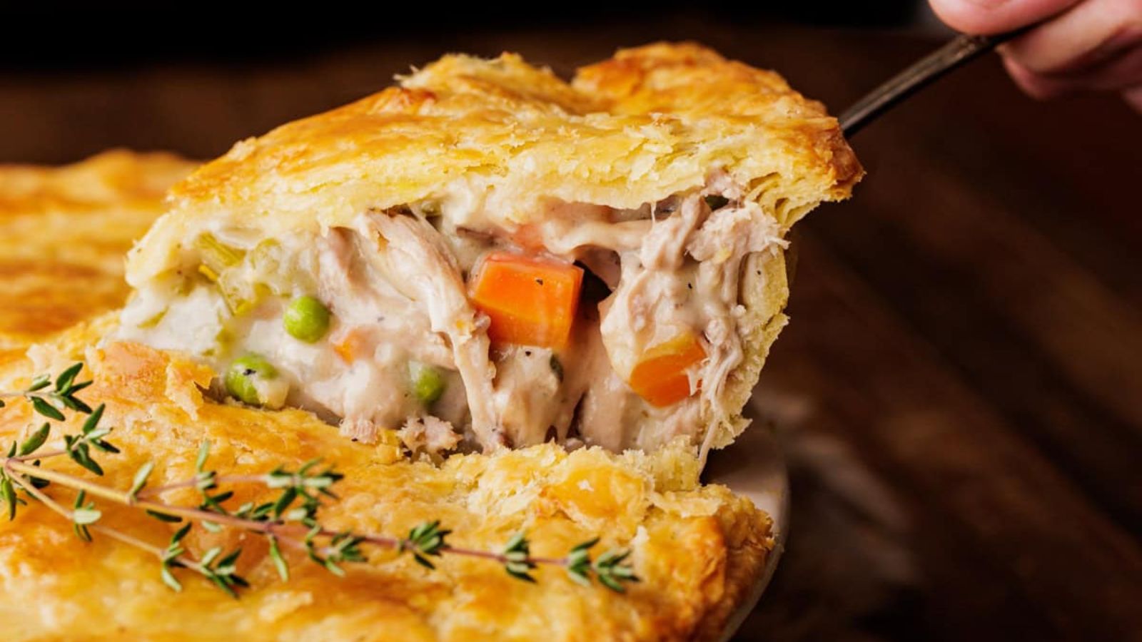A slice of pot pie.
