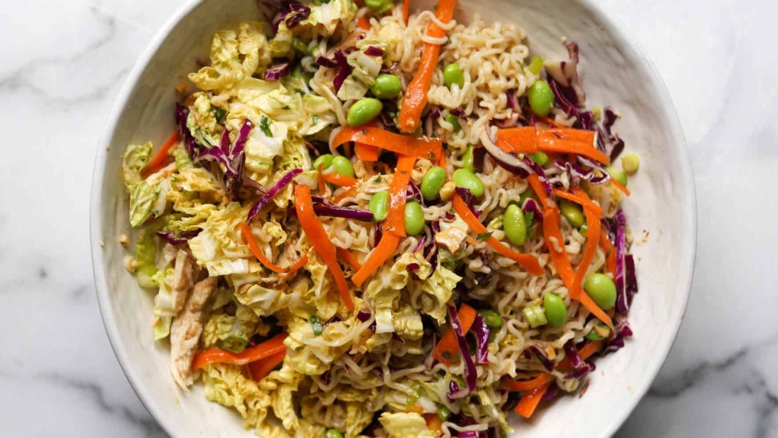 Ramen noodle salad in a bowl.