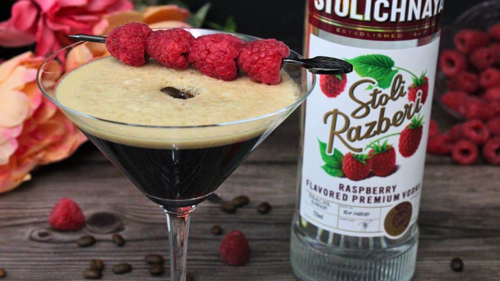 Martini with raspberries.