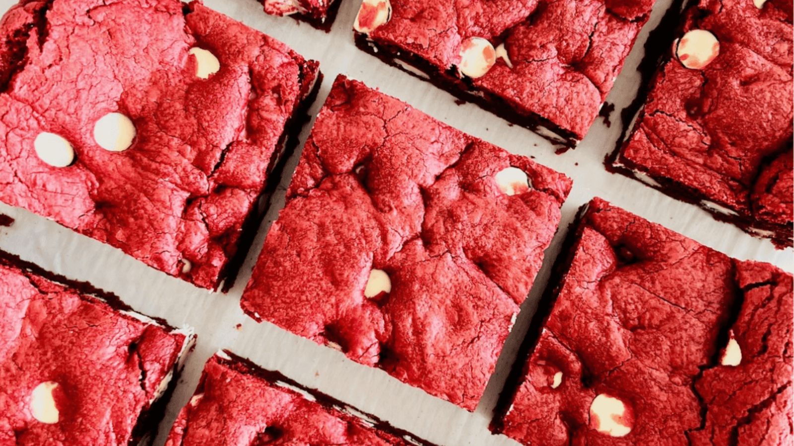 Red velvet brownies with chocolate chips.
