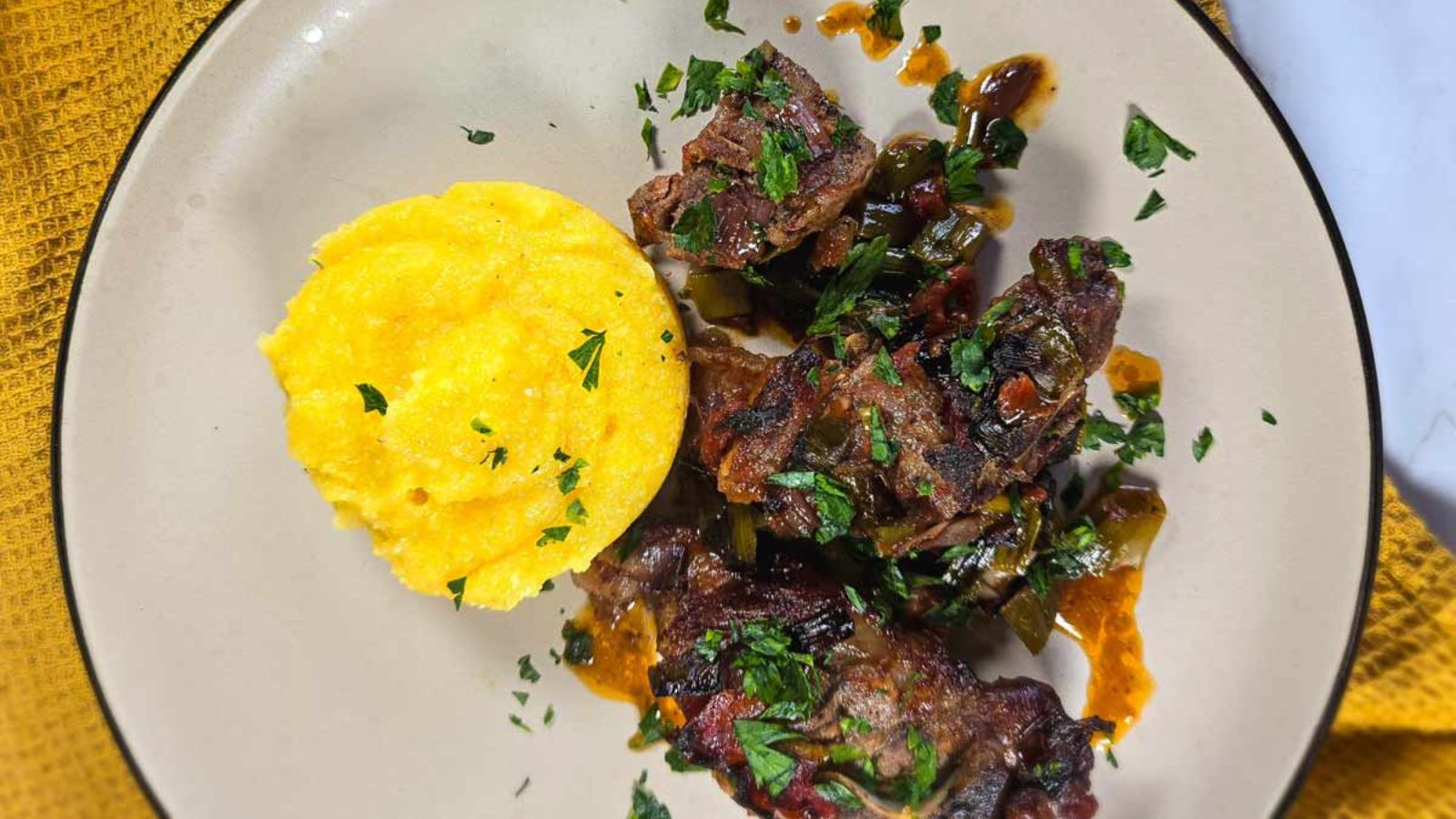 Lamb stew on a plate.