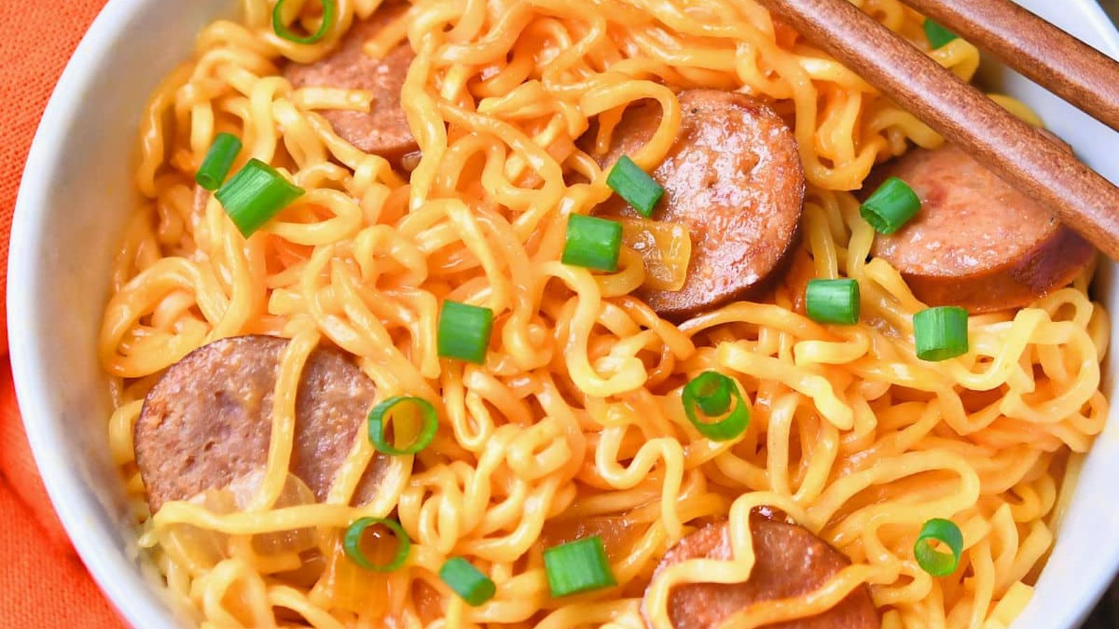 Ramen with sausages in a bowl.