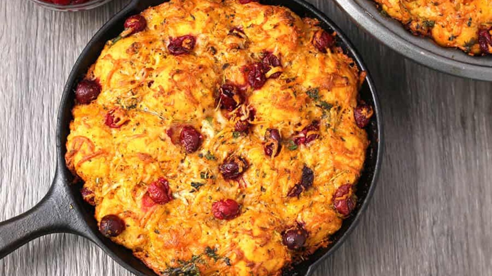 Cranberry pull apart bread in a pan.