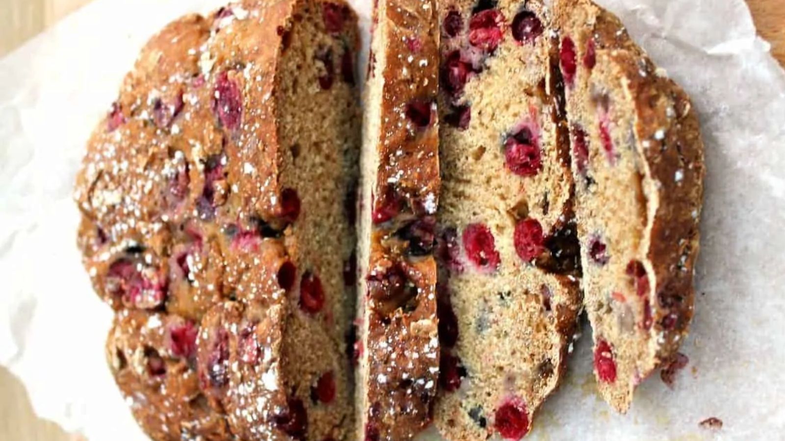 Sliced soda bread with cranberries.