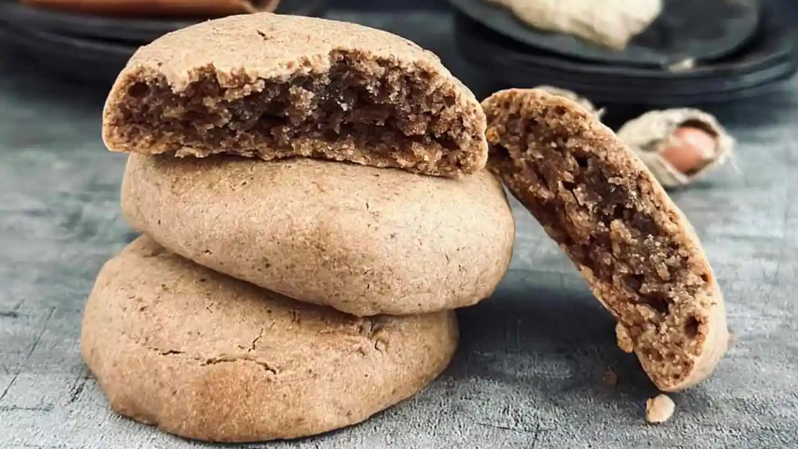 Stack of sourdough spiced peanut butter cookies.