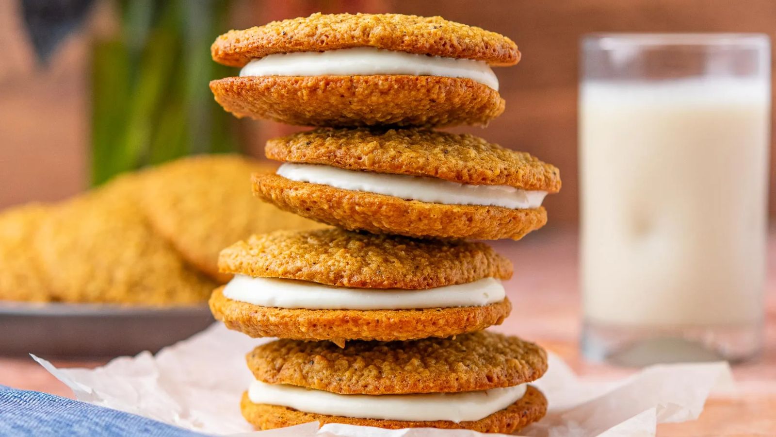 Stack of sourdough oatmeal cream pies.