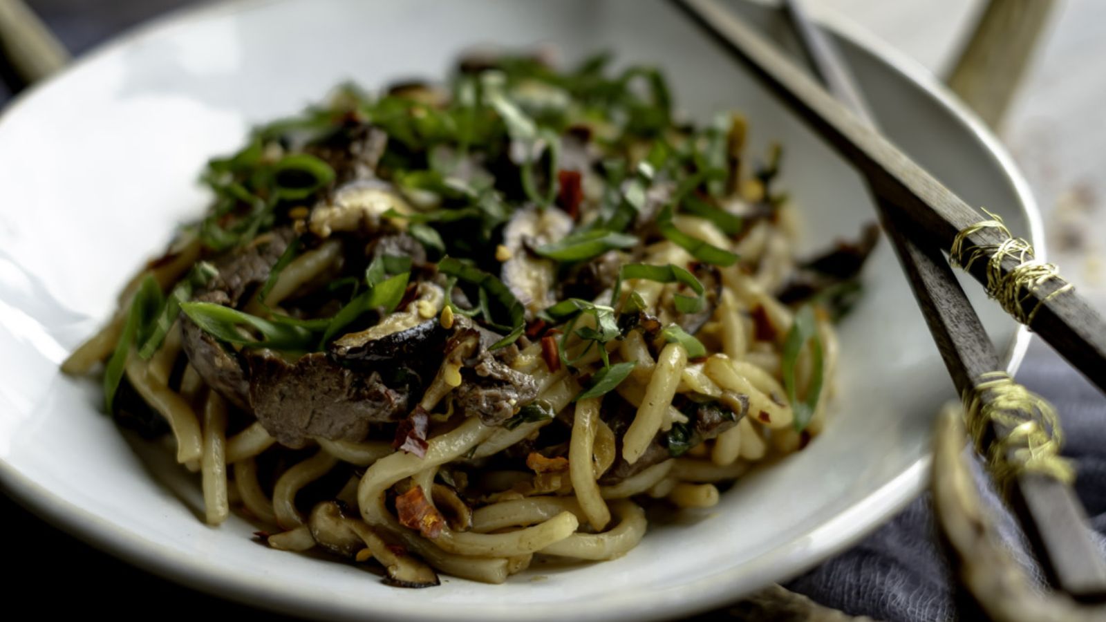 Venison stir fry on a plate.